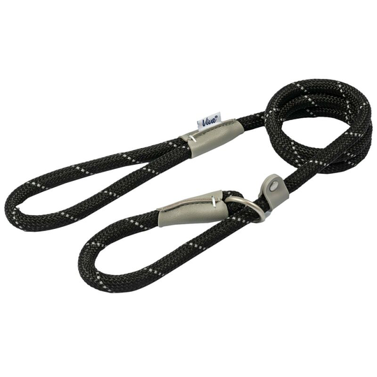 Leather Reflective Dog Slip Lead (150cm x 1.2cm) (Black) - Black - Ancol