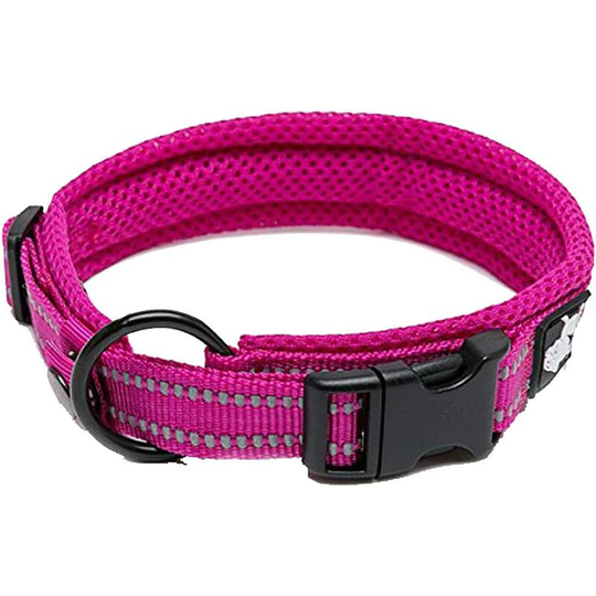 Reflective Dog Collar Adjustable Strong Nylon Comfort Padded Classic Pet Collars(Fuchsia,S)