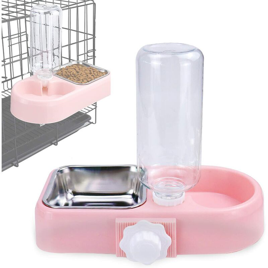 Modou - Cat Bowl, 2 in 1 Cat Bowl, Cat Feeder and Waterer with 500ml Water Bottle and Detachable Stainless Steel Bowl, Kitten Bowl for Small Dogs and