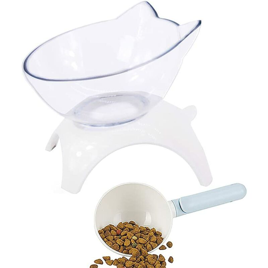 Dog Cat Bowls Anti Vomiting, Elevated Cat Food Water Bowls with 15° Tilted Raised Stand Pet Feeder Bowl for Cats and Small Dogs,white