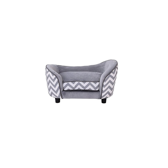 PawHut Plush Grey Dog Couch | Patterned Pet Sofa