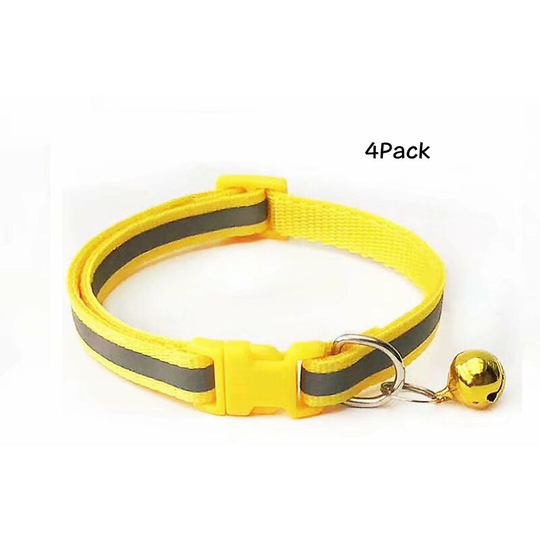 4 Pack Reflective Cat Collars with Bells, Quick Safety Release Breakaway Cat Collars, Kitten Collars Adjustable 19-32cm Yellow
