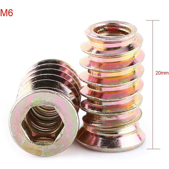 Pack of 20 pieces M6/M8/M10 Threaded Hex Nut Zinc Alloy, Zinc Alloy Insert Nuts Assortment (M6*20mm)
