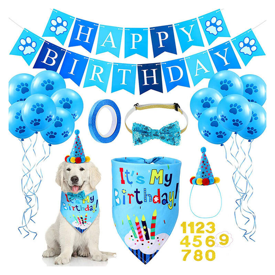 Pet Birthday Party Hat Birthday Banner blue c - Muff