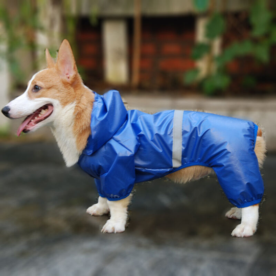 Pet Raincoat Reflective Raincoat Double Layer Breathable Four-Corner Pants Pet Jumpsuit(XL)Blue