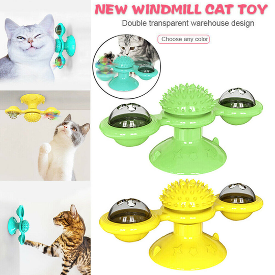(Green) Windmill Toy For Cat Puzzle Turntable Pet Interact