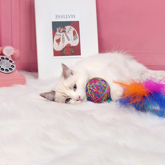 3pcs, cat toys, colorful ball of yarn, interactive cat toy with feather, cat scratching toy 7cm