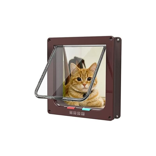 Cat Flap with 4-Way Magnetic, Pet Door for Cats and Small Dogs, Cat Door with Tunnel (19.7*19*2cm, Brown)