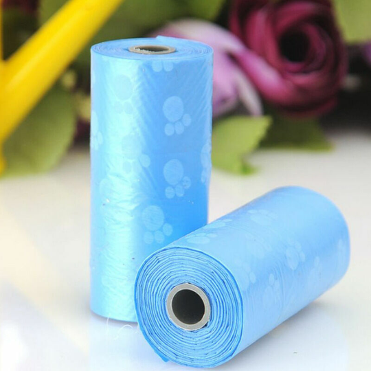 5 garbage bag rolls, printed garbage bags, pet bags for pets, dog litter bags, 15 pieces/roll of chat and dog cleaning products, clean, blue: blue