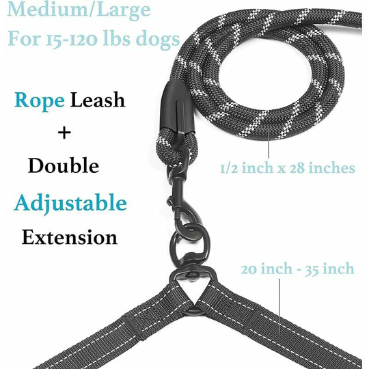 Monly - Adjustable Double Dog Leash, Double Dog Leash, 360 Degree Double Rotating Training Leash, Suitable for Two Dogs (18-120 lbs, Black).