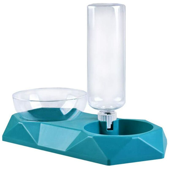 Automatic Cat Food and Water Dispenser Feeders and Drinkers Food and Water Dispenser Fountain Bowl Water Pets Dog Puppy, Blue-Green