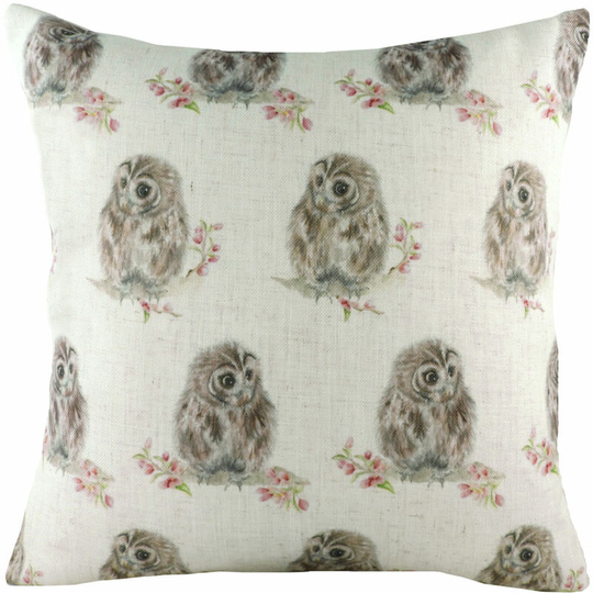 Hedgerow Owls Repeat Watercolour Print Cushion Cover, Multi, 43 x 43 Cm - Evans Lichfield