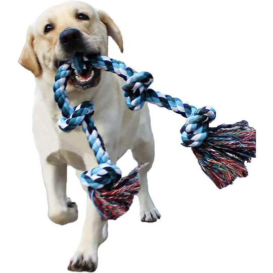 Dog Rope Toys for Aggressive Chewers Heavy Duty Rope Chew Toys for Large and Medium Dogs Size 3 Feet 5 Knots Indestructible Cotton Rope for Large