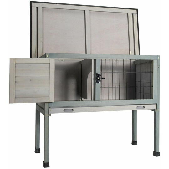 Costway - Elevated Wooden Rabbit Hutch Bunny Cage w/ Mesh Window & Lockable Door Pet House