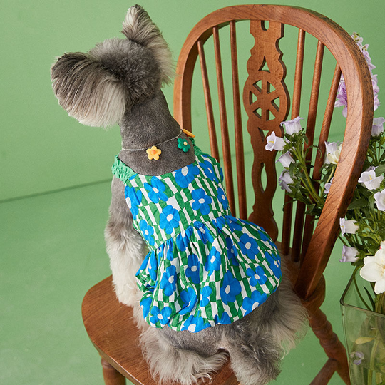 Pet Puppy Girl Dress Dog Strap Beach Style Puppy Bath Set Pet Clothes Clothes Pet Summer Gift Tropical Style Breathable Bitch Sling Dress Blue Green
