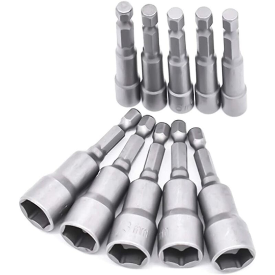10 Pieces 6-19mm Screwdriver Socket - Bit Adapter, Hex for Hand Drill Nut Driver, Electric Screwdriver, Socket Wrench (Chrome Vanadium Steel)