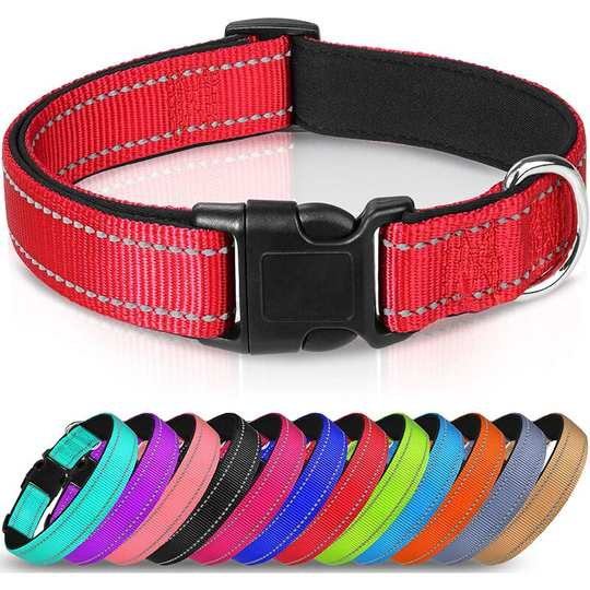Reflective Dog Collar,Soft Neoprene Padded Breathable Nylon Pet Collar Adjustable for Medium Dogs,Red,25mm