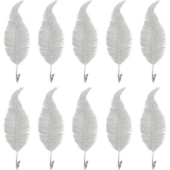 Set Of 10 Artificial Christmas Poinsettia - Glitter Phoenix Leaves - Christmas Tree Decorations