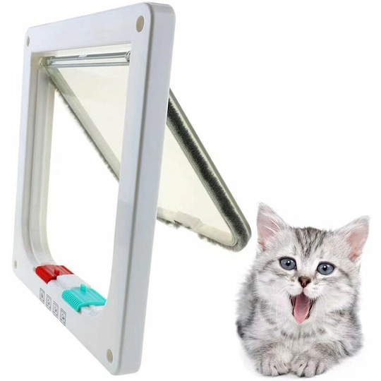 Litzee - Magnetic cat flap with swing door and 4-way lock for cats, kittens and puppies (s, white, 19,7 * 19 * 2cm)