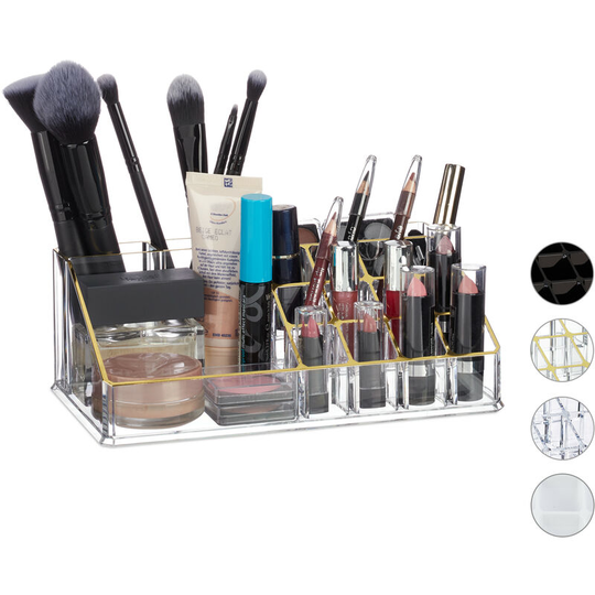 Relaxdays - Cosmetic Organiser, Makeup Kit for Lipstick, Nail Polish, Acrylic Jewellery Stand, Golden