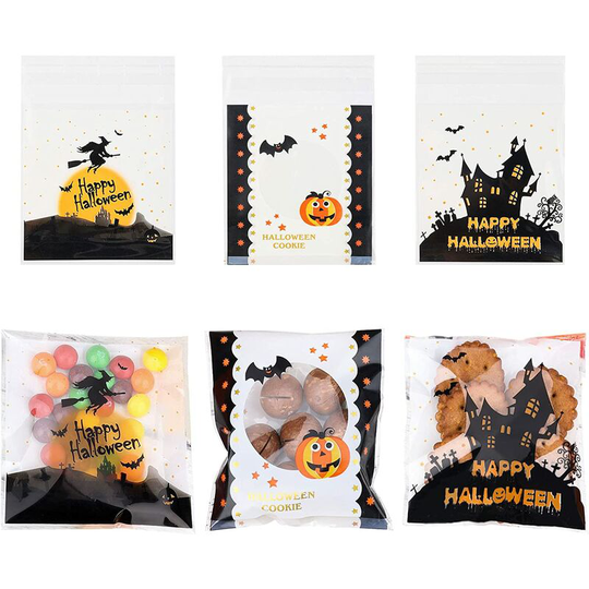 Betterlifegb - 300 rooms Halloween Bags Candy Halloween Transparent Stickers Bags Cookie Cellophane Treat Bags Packaging Gift Packing for Halloween