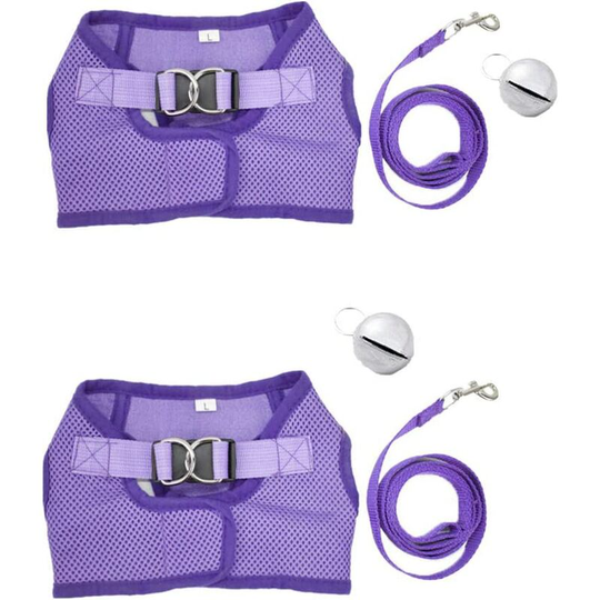 Modou - 2 Pieces Pet Harness Vest Breathable Bell Mesh Leash for Guinea Pig Rabbits (Size m: Chest: 28-34 cm / 11.02-13.38', Purple)