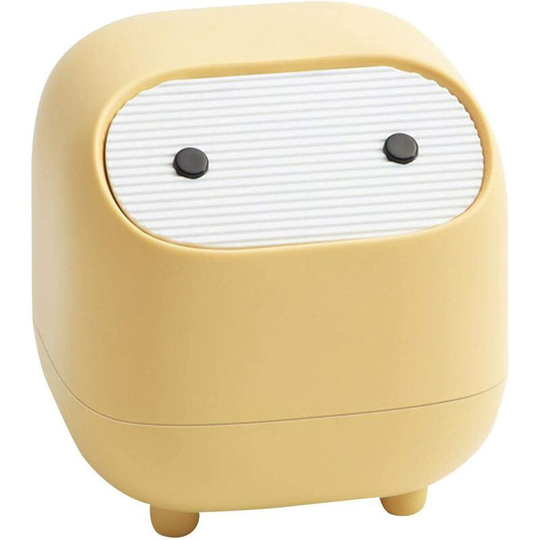 Einemgeld - Mini Table Trash Can with Plastic Lid, Plastic Trash Can, Table Waste Basket, Easy to Use, White/Green/Yellow/Pink