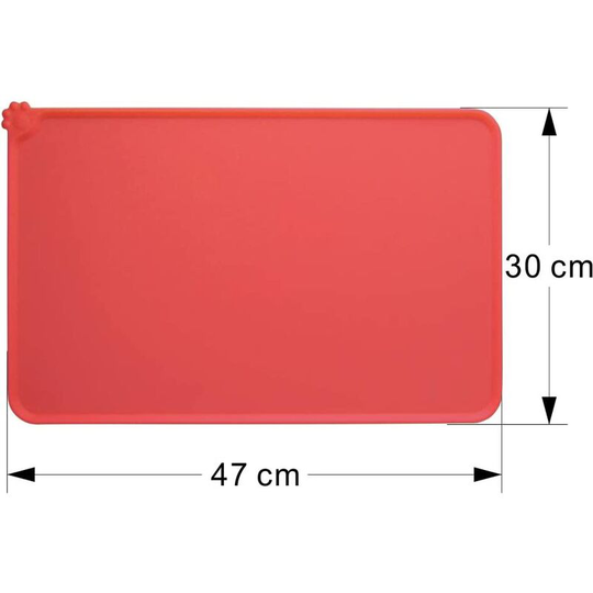 Dog Bowl Mat, fda Compliant Silicone Cat Feeding Mat, Waterproof and Non-Slip, Red, 47 x 30 cm