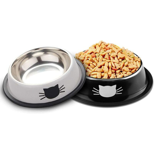 Cat Bowls, 2 Pieces Stainless Steel Cat Bowl, 2 in 1 Bowl for Dogs Cats Non-slip Bottom Food and Water Bowls, Non-slip Silicone Mat.