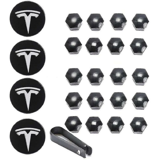 Tesla Model 3 Ysx Wheel Cover Kit Center Cap Wheel Lug Nut Caps Black Red White Grey W/4 Center Caps 20 Lug Nut Caps Ruikalucky black Thsinde