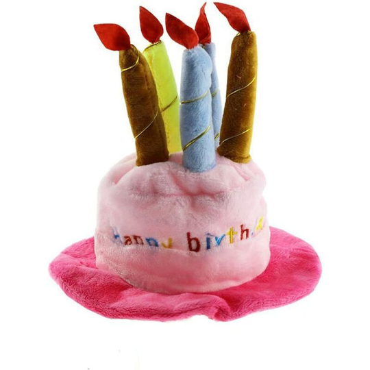 Dog Birthday Hat with Cake & Candles Design Party Costume Accessory Headwear (One Size Fits Most) (Pink)