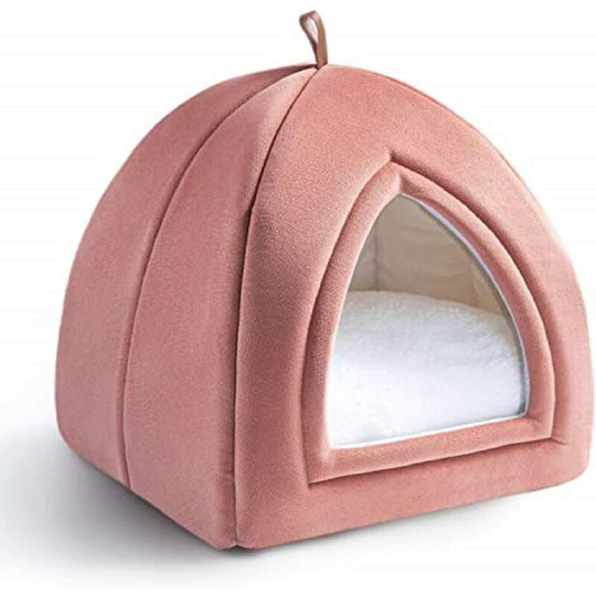 Devenirriche - Pink Cat Kennel 35x35x38cm - 2 in 1 Cat Basket with Domes - Removable Cushion for Cat or Small Dog - Tent / Bed / Foldable House for