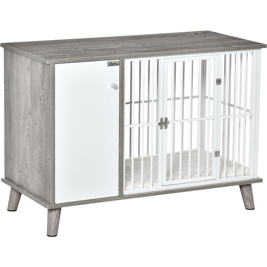 Dog Crate Pet Kennel Cage End Table Side Cabinet Cushion for Small Dogs - Grey - Pawhut
