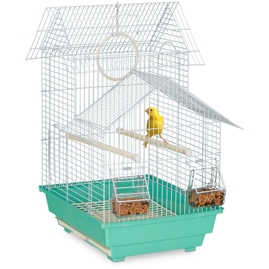 Bird Cage, Birdcage for Small Birds, Perches & Feeders, Metal, 50 x 42.5 x 33.5 cm, Green - Relaxdays