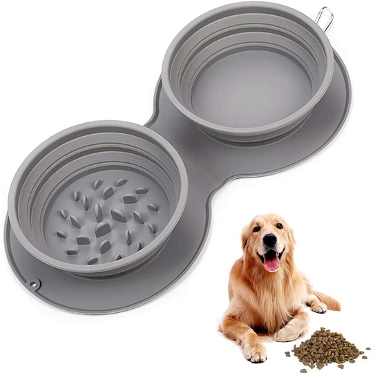 Collapsible Dog Bowl, 2 in 1 Collapsible Silicone Dog Bowl, Portable Feeding Bowl