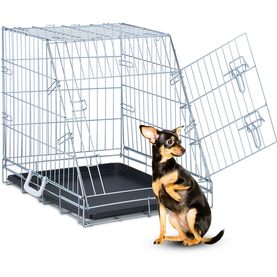Dog Cage, Home & Car, HxWxD: 54 x 47.5 x 63.5 cm, Foldable Crate Floor & Door, Steel, Various Sizes, Silver - Relaxdays