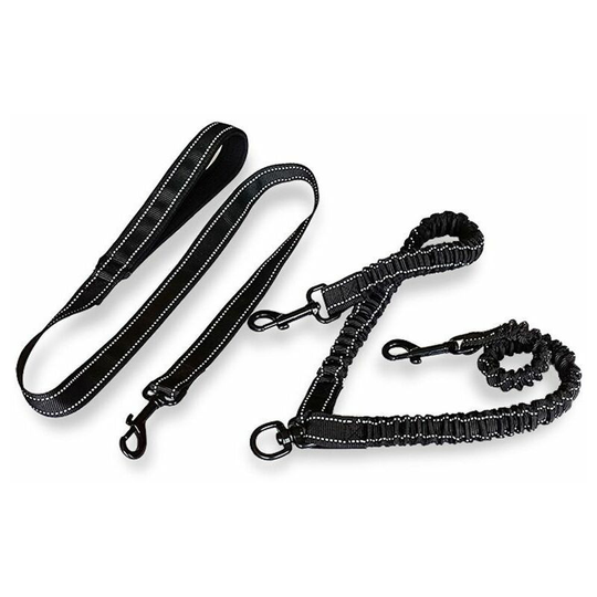 Pet Provides One for Two Buffer Dog Leash, Multifunctional Leash, Double Head Dog Leash (Black)