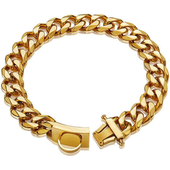 (Golden Collar, 45cm) Metal Dog Chain Leash Collar Lead Rope Collar