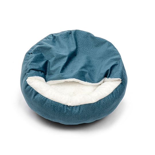Aougo - Puppy Dog Bed Round Plush Cat Bed, Washable Plush Cat Bed Medium Dog Bed Dog Bed with Extra Blanket, Diameter 50cm (Blue)