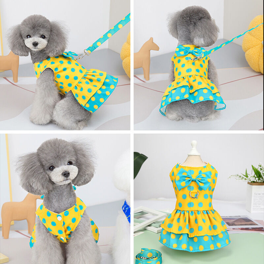 Puppy clothes pet costume bow tie leash dress Boomerang princess dress m (chest 37', neck 26', back 25' suitable for weight 5 lbs.) Yellow)