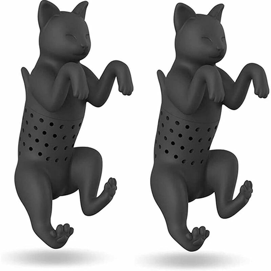 Silicone Teapot, 2 Pieces Cat Tea Filter Cute Cat Tea Filter Snack Garden Tea Picnic Tea Pot Tea Strainer (Gray)