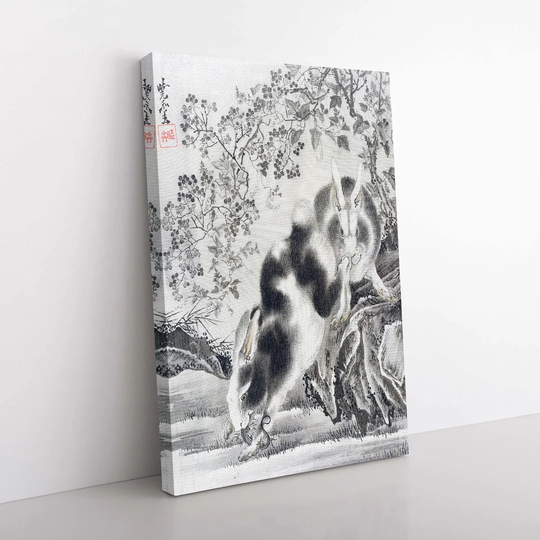 Rabbits Hunting by Kawanabe Kyosai - Wrapped Canvas Painting