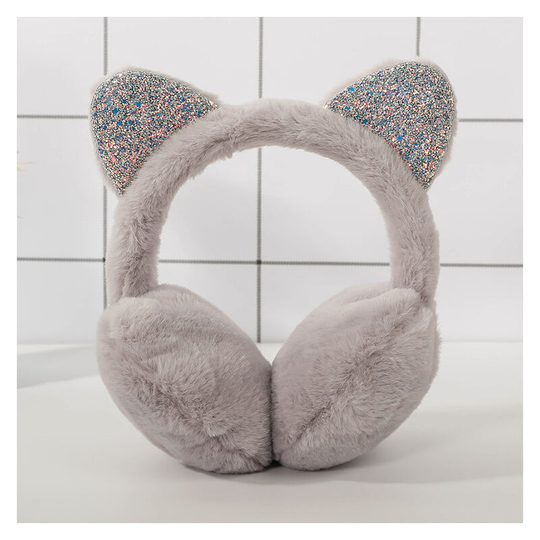 Two sequin cat ears plush children's warm earmuffs Winter cold proof student earmuffs (gray)