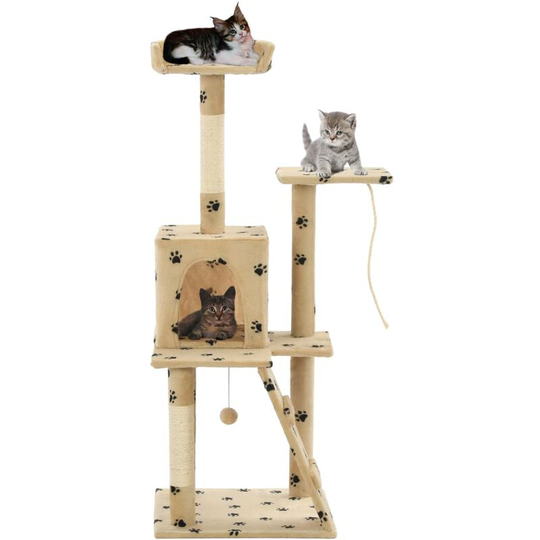 Cat Tree with Sisal Scratching Posts 120 cm Beige Paw Prints VD07149 - Hommoo