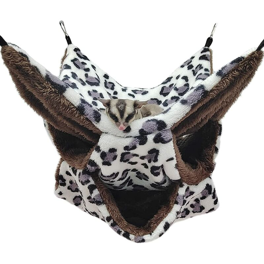 Rat Hammock Hanging Bed Guinea Pig with 3 Layers for Ferret Chinchilla Hamster Rodent for Playing and Sleeping, Leopard & White