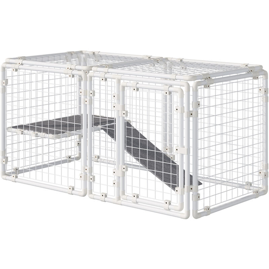 Pawhut - diy Rabbit Hutch 9PCs Guinea Pig House Bunny Cage w/ Door Ladder Divider - White
