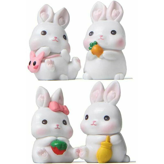 Monly - Miniature Rabbit 4 pcs Easter Miniature Rabbit Ornament, Cake Topper, diy Craft for Fairy Garden Landscape Decoration Animal Figurines