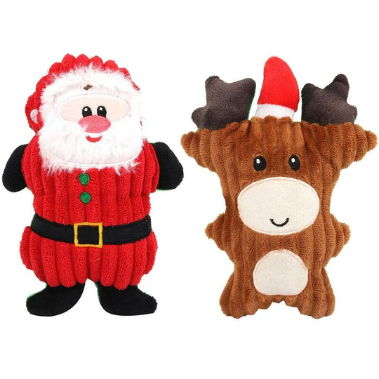 2 Pack Small Christmas Pet Toys, Deer, Santa Claus, Christmas Pet Table Decoration Set (Classic Santa Claus + Christmas Fawn)