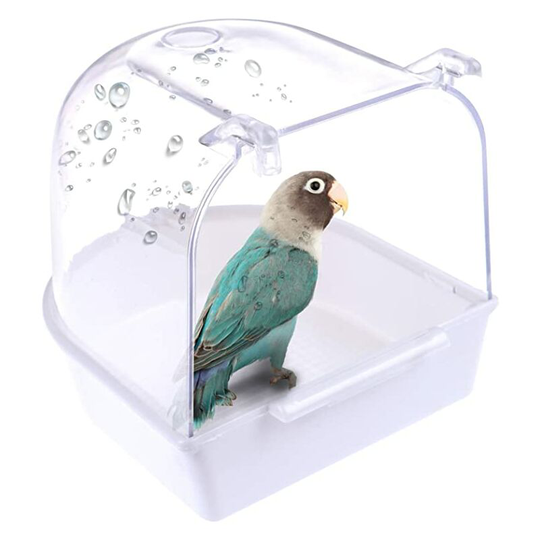 Transparent Hanging Bird Bath, Plastic Shower Cage for Cleaning Parrots and Cuckoo Birds, White