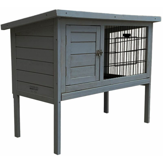 Charles Bentley - fsc Wooden Raised Pet Hutch Guinea Cage Run Cleaning Tray - Grey